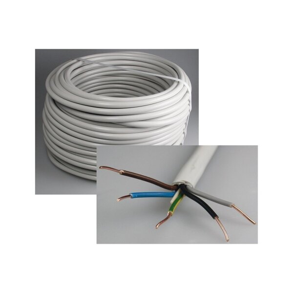 Stromleitung "NYM-J", 50m, isoliert 5G1,5, grau, Außen-Ø 9,5mm, Ring