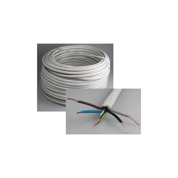 Stromleitung "NYM-J", 50m, isoliert 5G1,5, grau, Außen-Ø 9,5mm, Ring