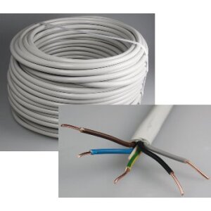 Stromleitung "NYM-J", 50m, isoliert 5G1,5, grau, Außen-Ø 9,5mm, Ring