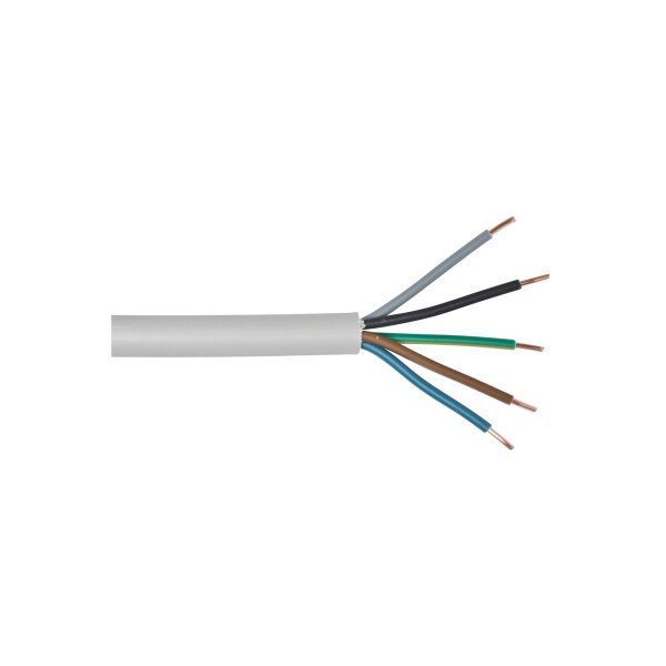 Stromleitung "NYM-J", 50m, isoliert 5G2,5, grau, Außen-Ø 8,2mm, Ring