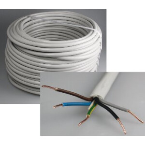 Stromleitung "NYM-J", 50m, isoliert 5G2,5, grau, Außen-Ø 8,2mm, Ring
