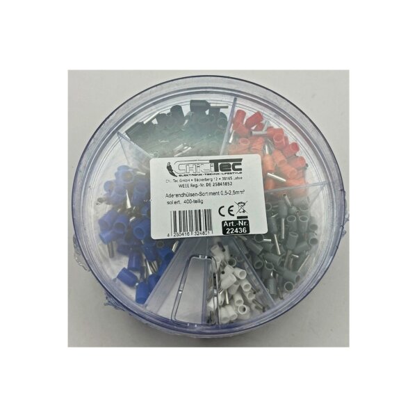 Aderendhülsen-Sortiment 0,5-2,5mm² isoliert, in Streudose, 400-teilig