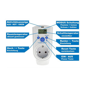 Steckdosen-Thermostat "ST-35 digi" max. 3500W, 5-30°C, EIN/AUS/AUTO, 230V