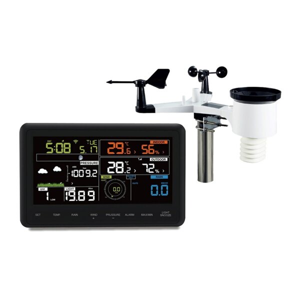 Digitale Funk-Wetterstation „CTW-902 Wi“ – WiFi, Wind & Regen, App-Anbindung, Farbdisplay