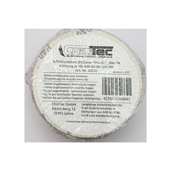 Schleifscheiben Ø125mm "Pro-XL", 50er Pk Körnung je 10x K40-60-80-120-180