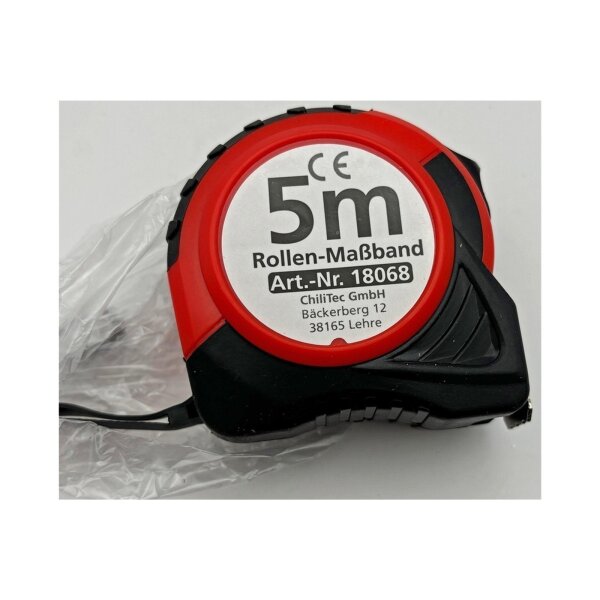 Rollen-Maßband, 5m mit Aufroller und Gürtelclip