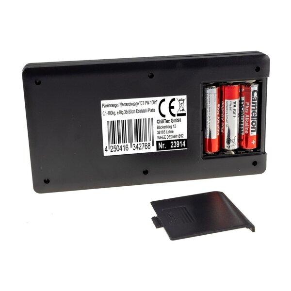Paketwaage / Versandwaage "CT PW-100rf" 0,1-100kg, ±10g,38x30cm Edelstahl Platte