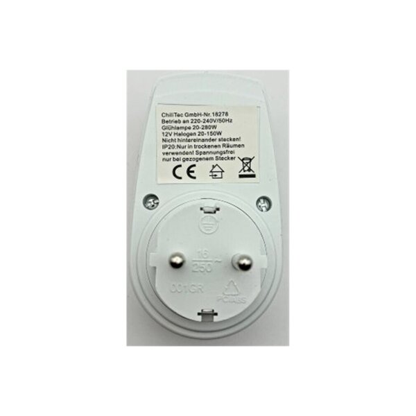 Steckdosen-Dimmer 20–280W für Glühlampen & Halogen – Plug-in, stufenlos regelbar