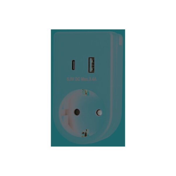 Zwischenstecker mit USB-A & USB-C Ladegerät – 230V Steckdose mit USB-Duo & Smartphone-Halterung