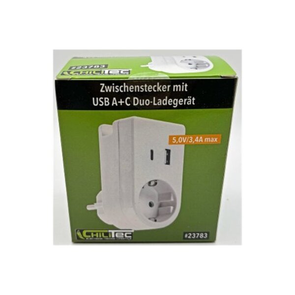 Zwischenstecker mit USB-A & USB-C Ladegerät – 230V Steckdose mit USB-Duo & Smartphone-Halterung