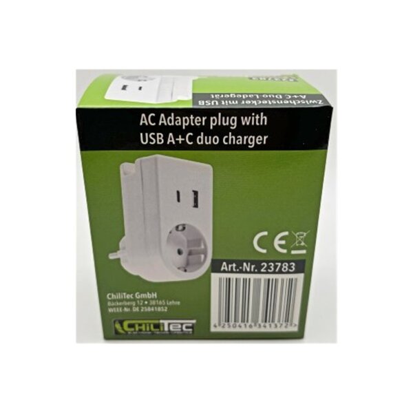 Zwischenstecker mit USB-A & USB-C Ladegerät – 230V Steckdose mit USB-Duo & Smartphone-Halterung