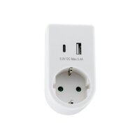 Zwischenstecker mit USB-A & USB-C Ladegerät – 230V Steckdose mit USB-Duo & Smartphone-Halterung