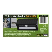 LED Solar Wandleuchte SWL-AS400, IP44, PIR, 400lm, warmweiß 3000K