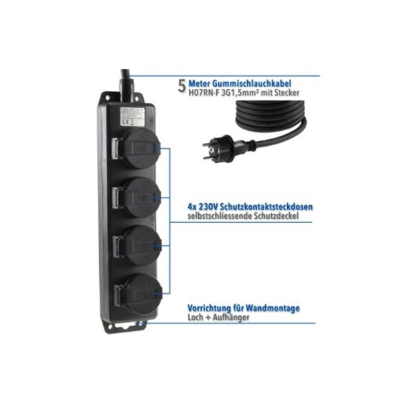 Gartensteckdosenleiste 4-fach IP44, 5m H07RN-F 3G1,5mm²
