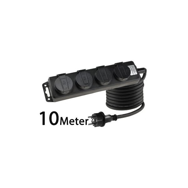 Gartensteckdosenleiste 4-fach IP44, 10?m H07RN-F 3G1,5mm²
