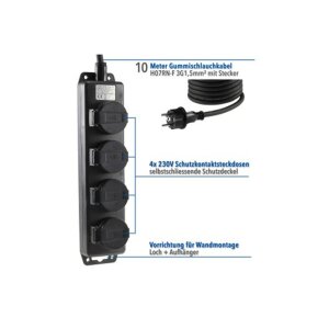 Gartensteckdosenleiste 4-fach IP44, 10?m H07RN-F 3G1,5mm²