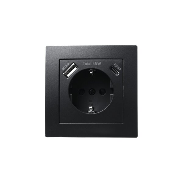 Flair Steckdose matt schwarz – USB-C 18W PD & USB-A