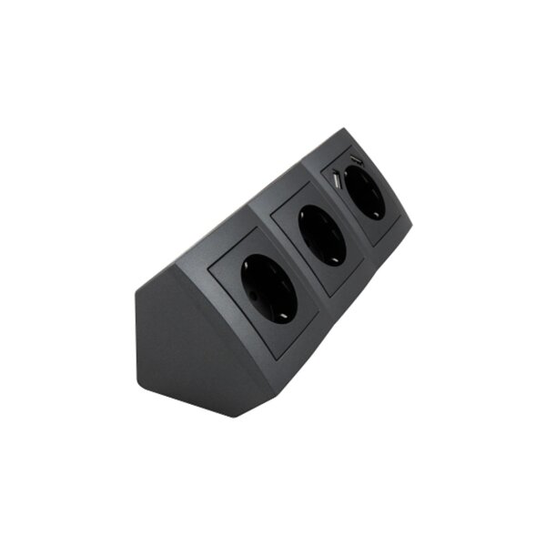 Steckdosenblock McPower Flair 3-fach mit USB – Anthrazit