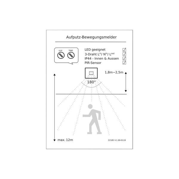 Bewegungsmelder CBM für Ecke – Weiß, 200°, 12?m, IP44 | LED-geeignet & wetterfest