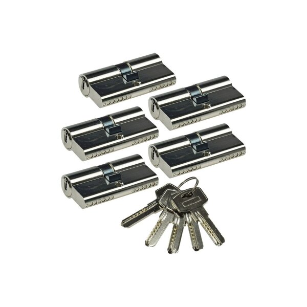Schließzylinder-Set 5x 60mm (30+30mm) Profil-Zylinder, 5 Sicherheits-Schlüssel