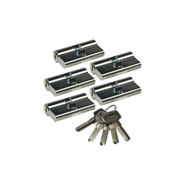 Schließzylinder-Set 5x 60mm (30+30mm) Profil-Zylinder, 5 Sicherheits-Schlüssel