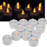 LED Teelichter 12 Stück flackernde Kerzen Tischkerzen ohne echte Flamme Gehäuse Weiß Licht Warmweiß