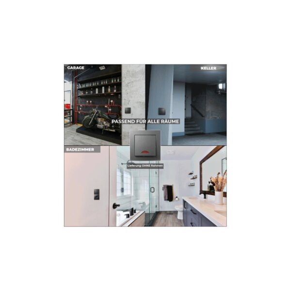 McPower Flair Schalter anthrazit mit Kontroll-Leuchte – 250V~/10A, Unterputz