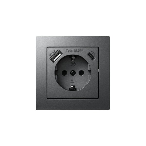 McPower Flair Steckdose anthrazit mit USB-C 18W PD & USB-A | Unterputz