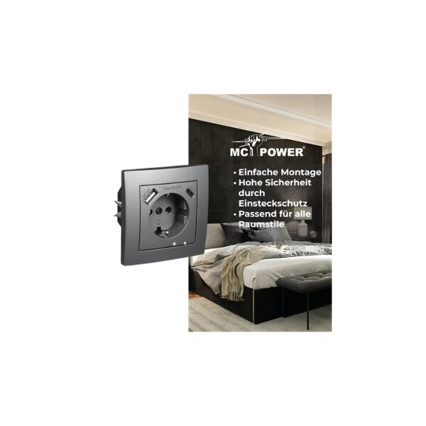 McPower Flair Steckdose anthrazit mit USB-C 18W PD & USB-A | Unterputz