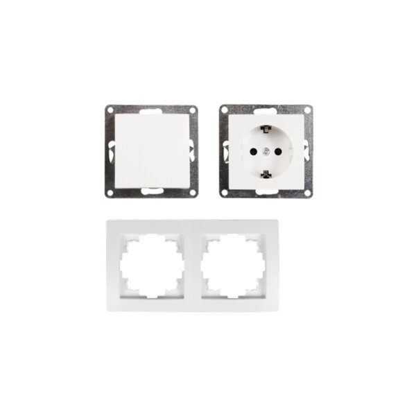 McPower Flair Tür 2-fach Set, 3-teilig, weiß – Schalter & Steckdose mit 2-fach Rahmen