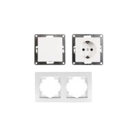 McPower Flair Tür 2-fach Set, 3-teilig, weiß – Schalter & Steckdose mit 2-fach Rahmen