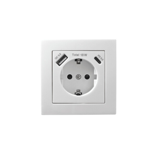 McPower FLAIR Steckdose mit USB-C PD 18W & USB-A Weiß