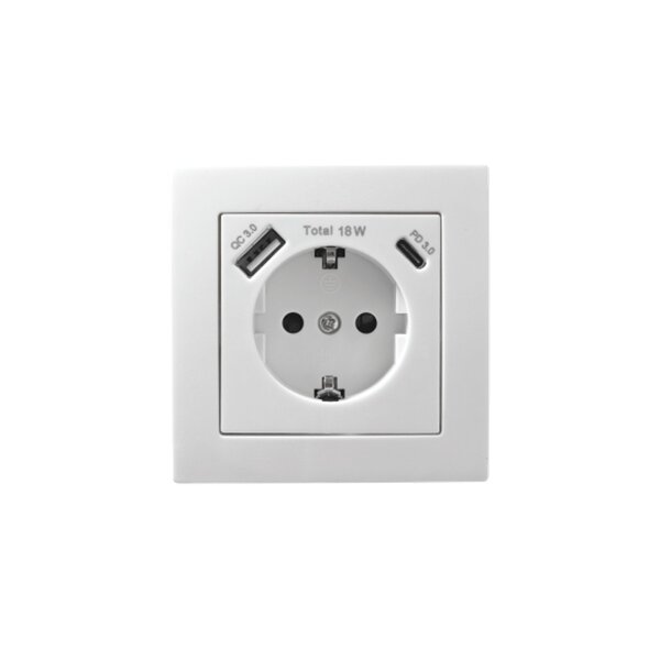 McPower Flair Steckdose mit USB-C 18W PD & USB-A, Unterputz, weiß