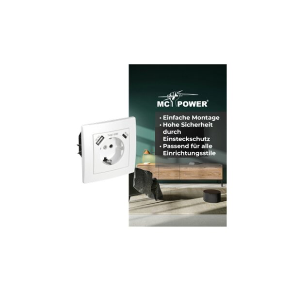 McPower Flair Steckdose mit USB-C 18W PD & USB-A, Unterputz, weiß