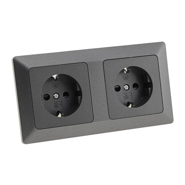 MILOS Steckdosen-Set 2-fach Anthrazit – 2x Steckdose + Rahmen | Unterputz
