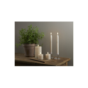 LED-Echtwachskerze Flamme Spiral 2er-Set – Grau, 7,5?cm, Timer, warmweiß, Batterie