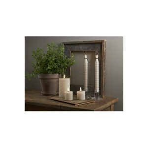 LED-Echtwachskerze Flamme Spiral 2er-Set – Grau, 7,5?cm, Timer, warmweiß, Batterie