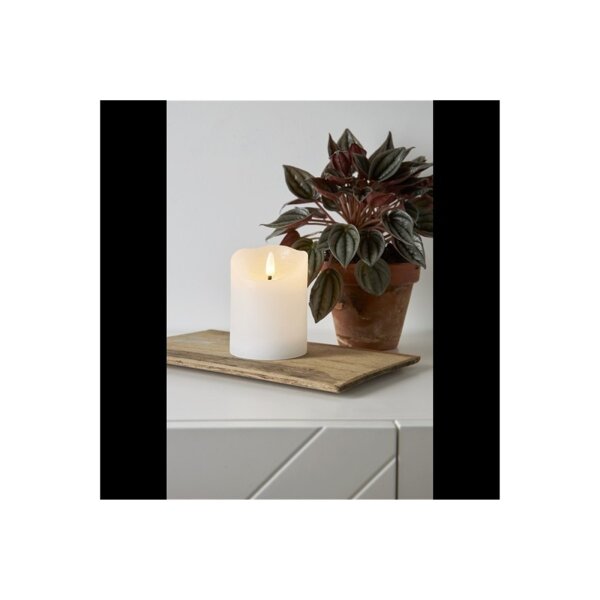 LED-Wachskerze Flamme Serie – 10?cm, Weiß, rustikale Oberfläche, Timer, warmweiß