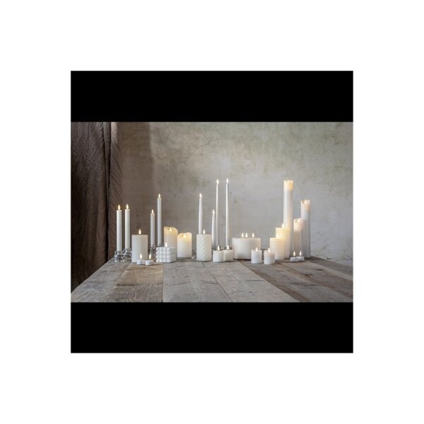 LED-Wachskerze Flamme Serie – 10?cm, Weiß, rustikale Oberfläche, Timer, warmweiß