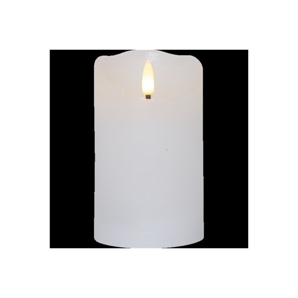 LED-Wachskerze Flamme Serie – Weiß, 12,5?cm, rustikale Oberfläche, Timer, warmweiß