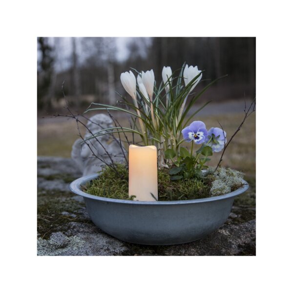 LED Grabkerze Weiß mit Dämmerungssensor – Gelbes Licht, 10 cm, 750h Leuchtdauer