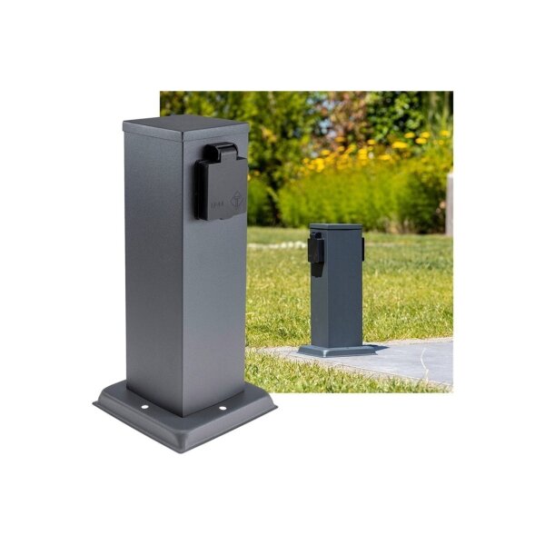 moderne Outdoor Garten-Steckdosen-Säule anthrazit, 2-/4-fach, Erdspieß optional