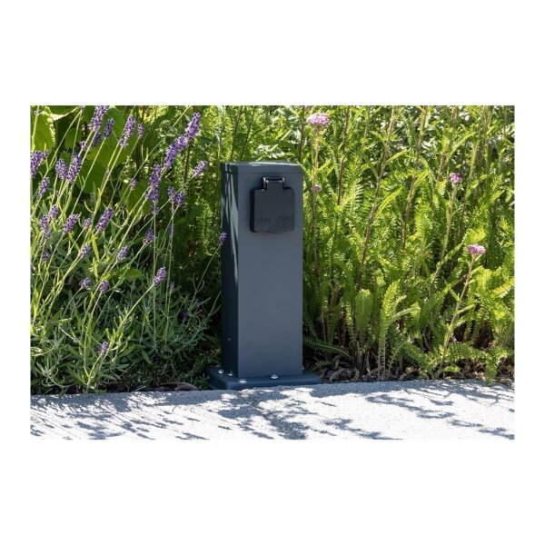 moderne Outdoor Garten-Steckdosen-Säule anthrazit, 2-/4-fach, Erdspieß optional