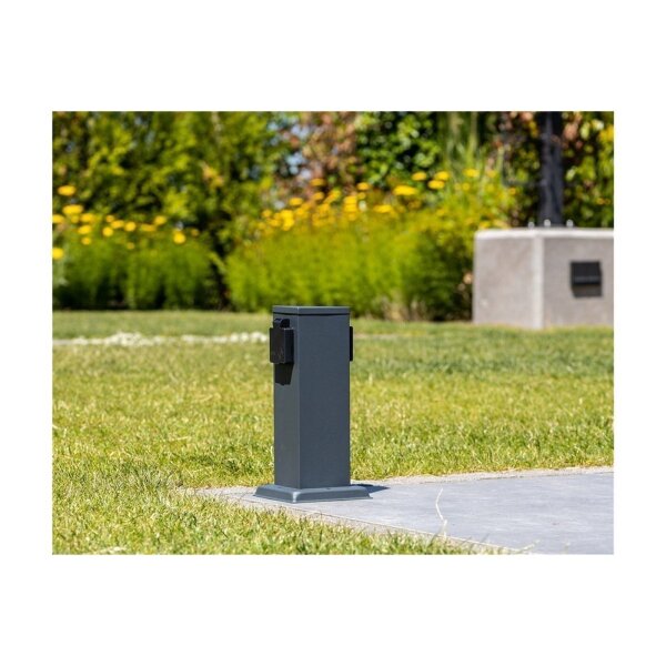 moderne Outdoor Garten-Steckdosen-Säule anthrazit, 2-/4-fach, Erdspieß optional