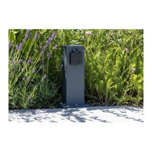 moderne Outdoor Garten-Steckdosen-Säule anthrazit, 2-/4-fach, Erdspieß optional
