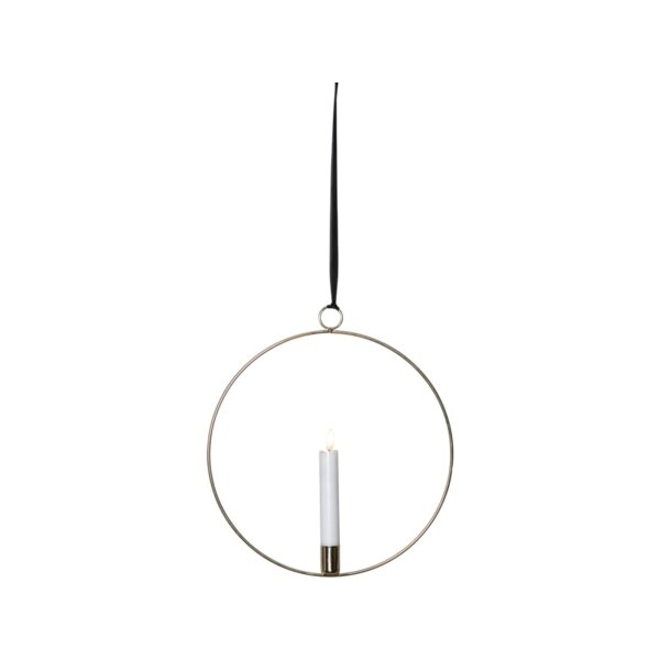 Edler Metallring/Herz mit LED Stab-Kerze "3D FLAMME" Ø ca. 28cm Hängend/Stehend Messing Hängend