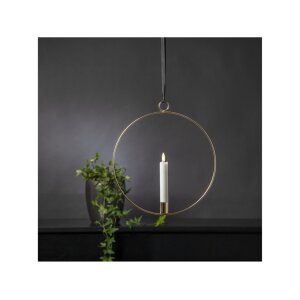 Edler Metallring/Herz mit LED Stab-Kerze "3D FLAMME" Ø ca. 28cm Hängend/Stehend Messing Hängend