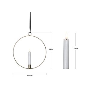 Edler Metallring/Herz mit LED Stab-Kerze "3D FLAMME" Ø ca. 28cm Hängend/Stehend Messing Hängend