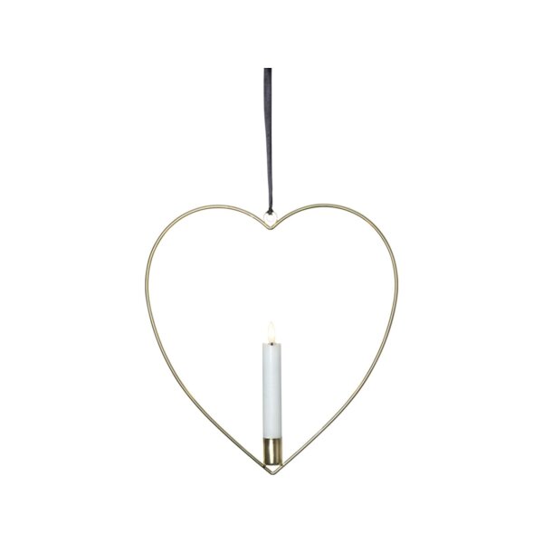 Edler Metallring/Herz mit LED Stab-Kerze "3D FLAMME" Ø ca. 28cm Hängend/Stehend Messing Herz hängend