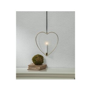 Edler Metallring/Herz mit LED Stab-Kerze "3D FLAMME" Ø ca. 28cm Hängend/Stehend Messing Herz hängend